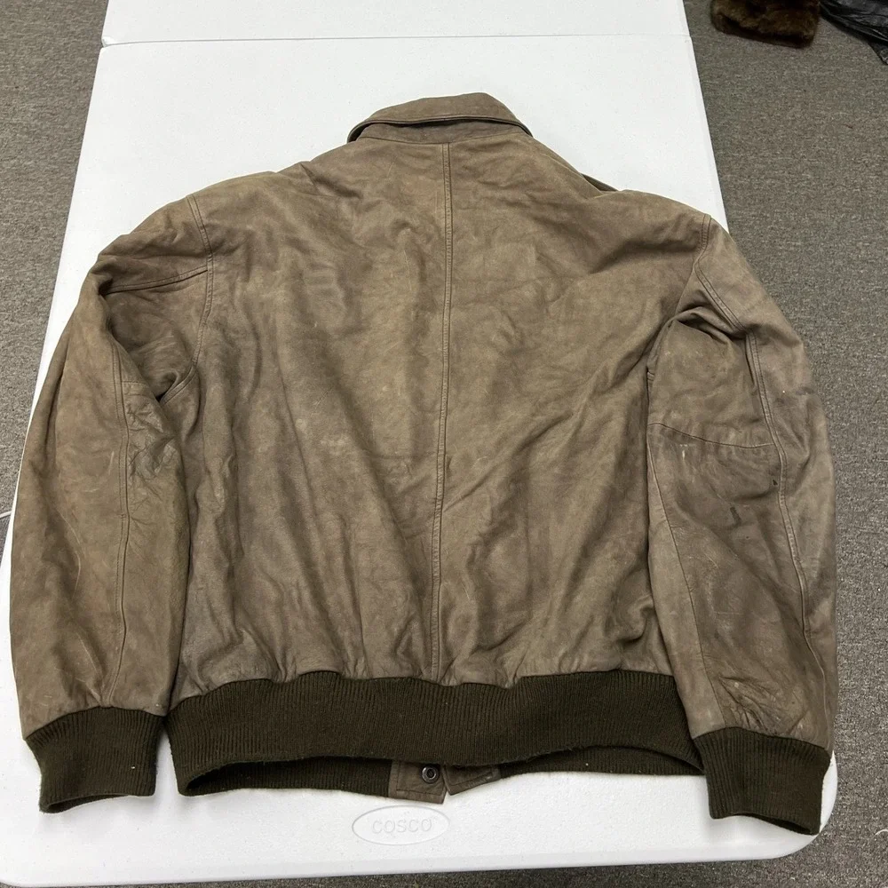 Context Leather Bomber Jacket Mens Large Brown Distressed Aviator Flight E2